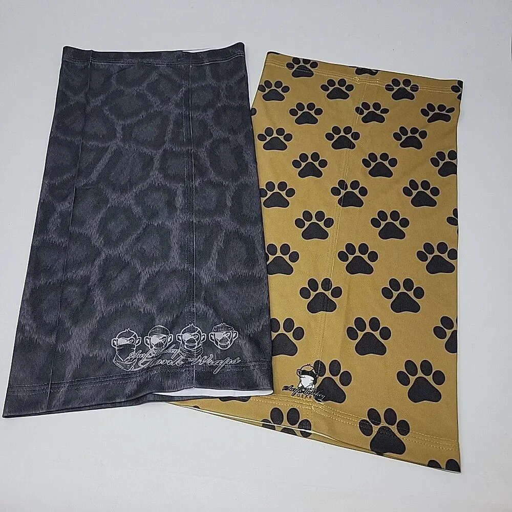 Surf monkey Gear Monk Wrap Neck Gaiter x2 Face Mask/ Bandana Paw Print One Size